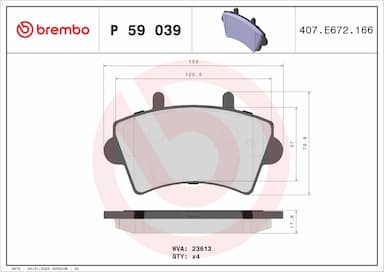 Bremžu uzliku kompl., Disku bremzes BREMBO P 59 039 1