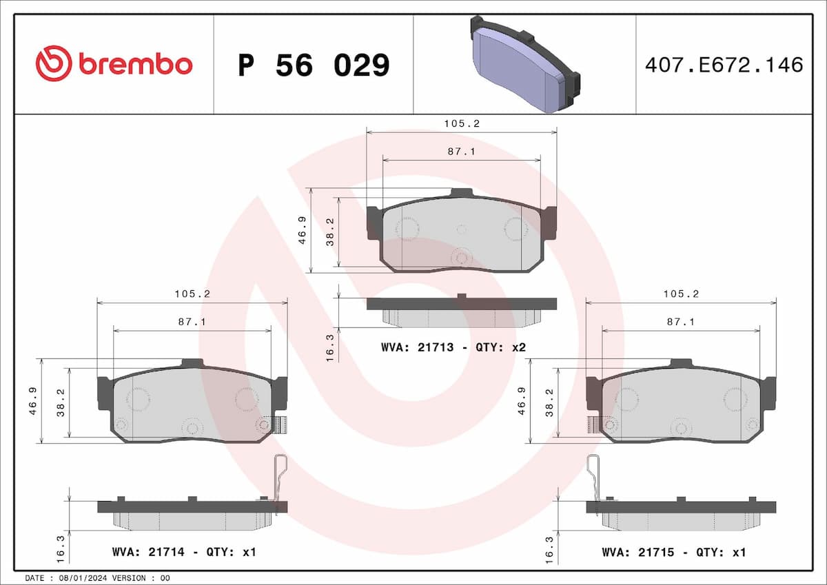 Bremžu uzliku kompl., Disku bremzes BREMBO P 56 029 1