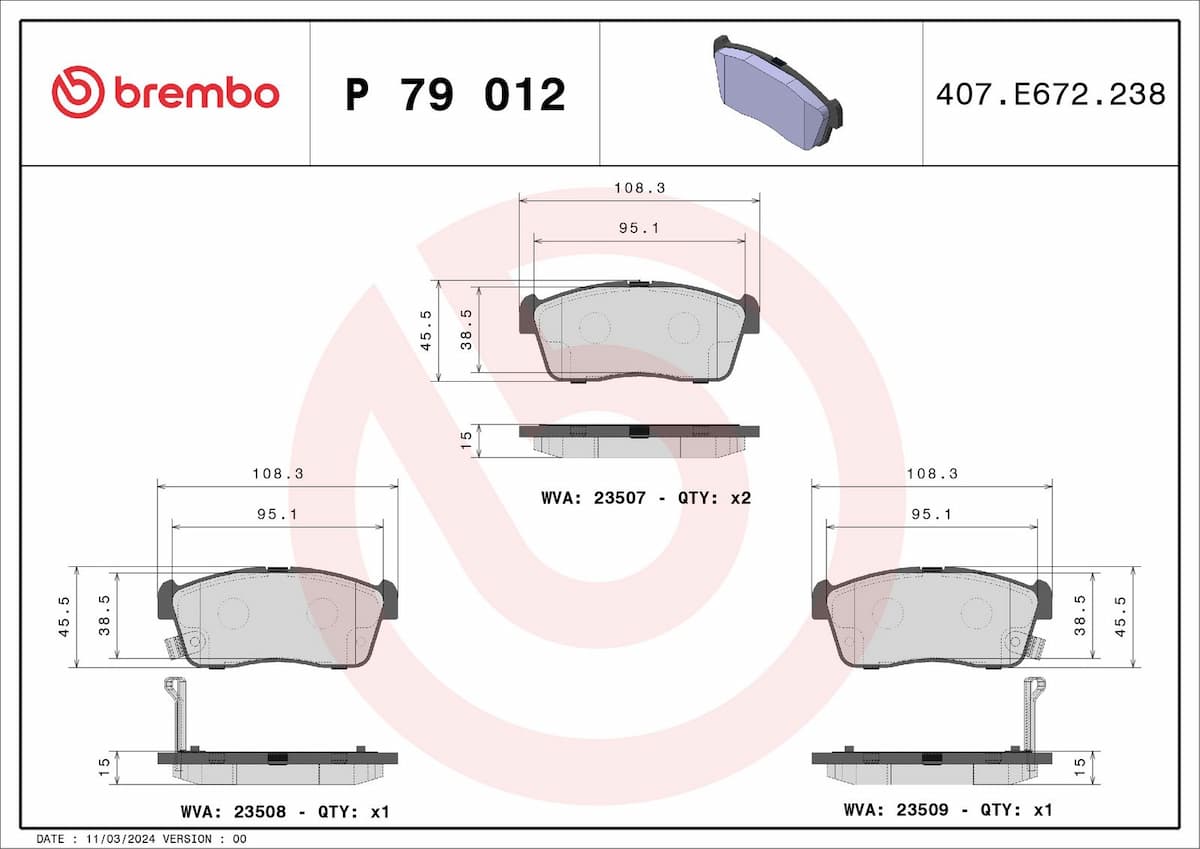 Bremžu uzliku kompl., Disku bremzes BREMBO P 79 012 1