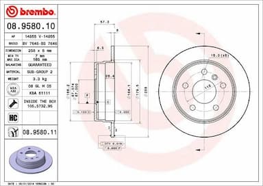 Bremžu diski BREMBO 08.9580.11 1