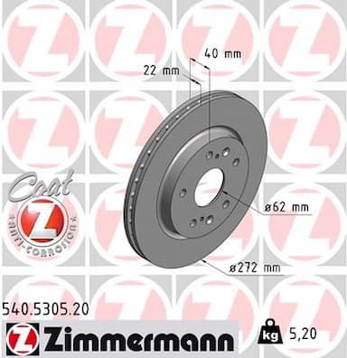 Bremžu diski ZIMMERMANN 540.5305.20 1