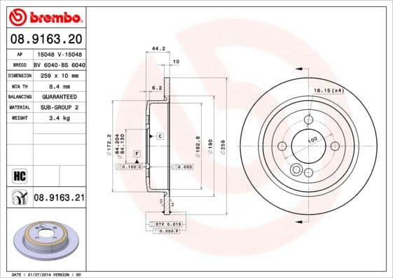 Bremžu diski BREMBO 08.9163.21 1