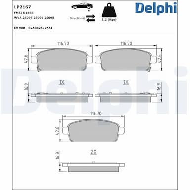 Bremžu uzliku kompl., Disku bremzes DELPHI LP2167 1