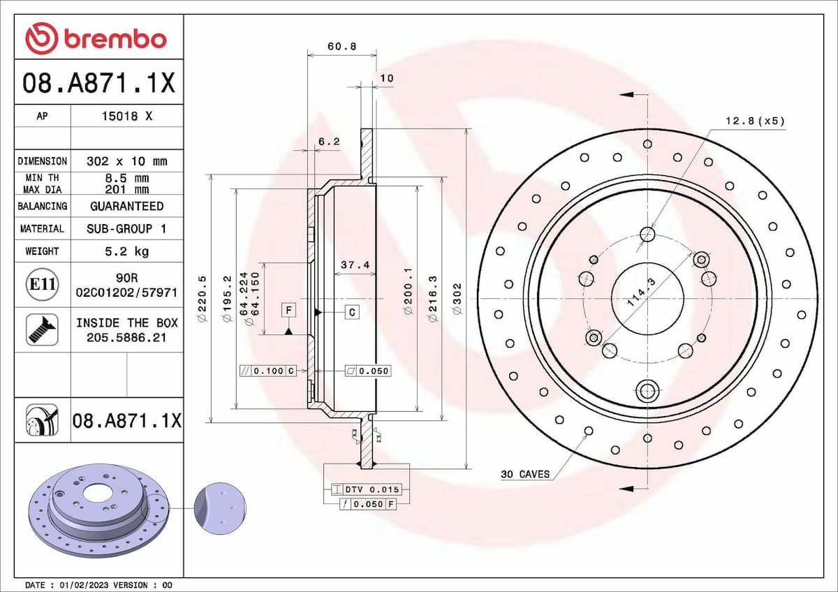 Bremžu diski BREMBO 08.A871.1X 1