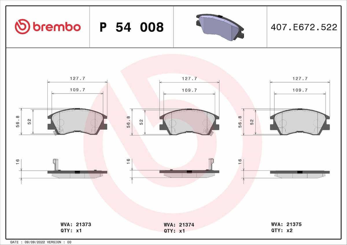 Bremžu uzliku kompl., Disku bremzes BREMBO P 54 008 1