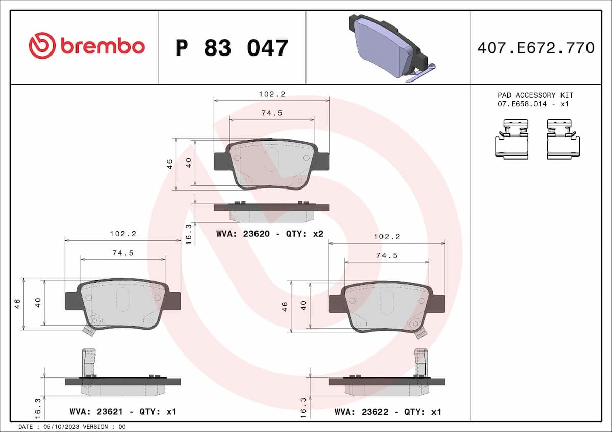 Bremžu uzliku kompl., Disku bremzes BREMBO P 83 047 1