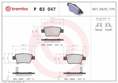 Bremžu uzliku kompl., Disku bremzes BREMBO P 83 047 1