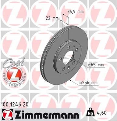 Bremžu diski ZIMMERMANN 100.1246.20 1