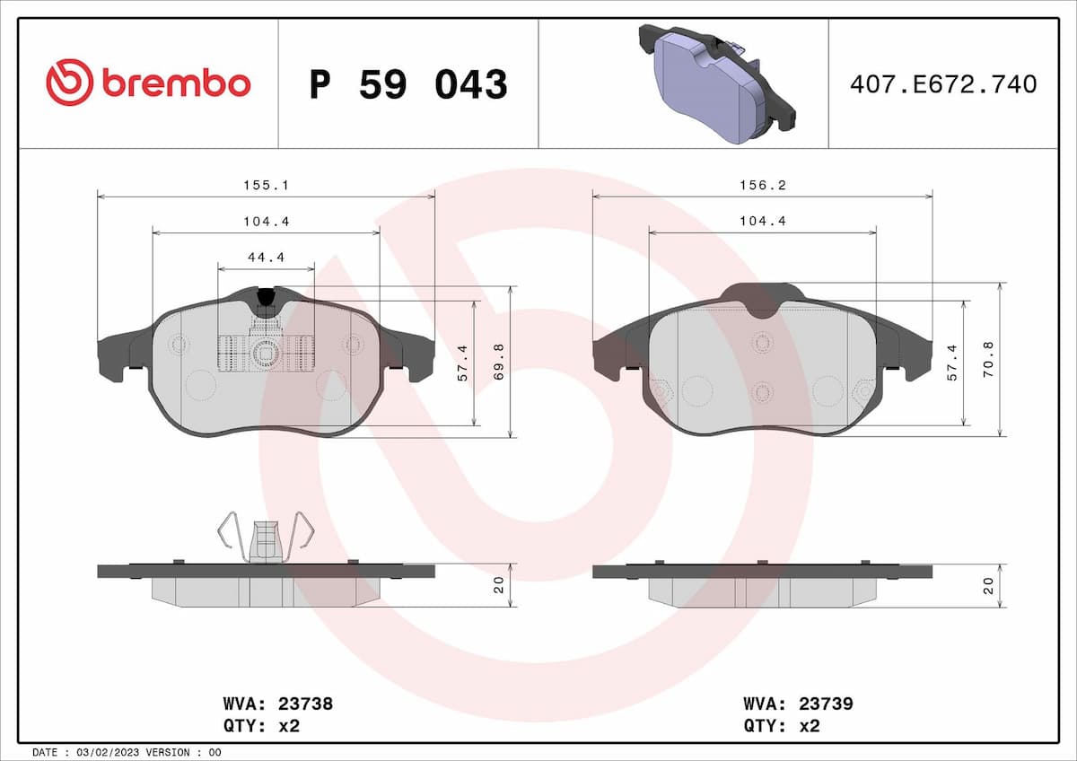 Bremžu uzliku kompl., Disku bremzes BREMBO P 59 043 1