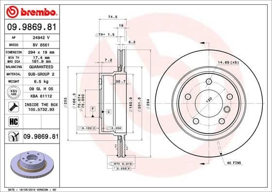 Bremžu diski BREMBO 09.9869.81 1