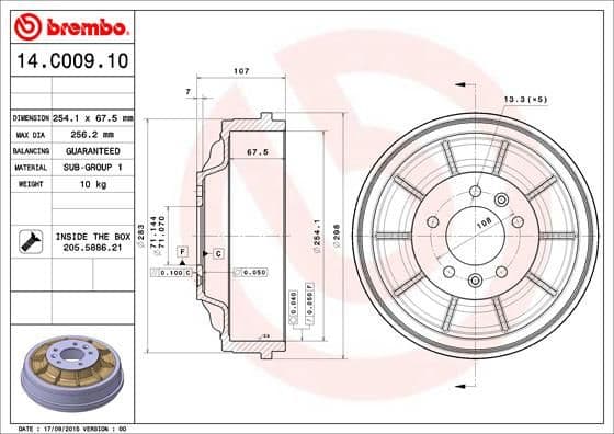 Bremžu trumulis BREMBO 14.C009.10 1