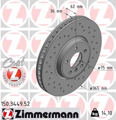 Bremžu diski ZIMMERMANN 150.3449.52 1