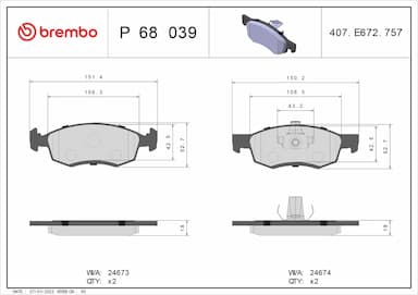 Bremžu uzliku kompl., Disku bremzes BREMBO P 68 039 1