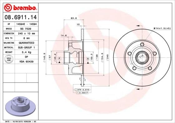 Bremžu diski BREMBO 08.6911.14 1