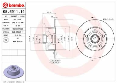 Bremžu diski BREMBO 08.6911.14 1