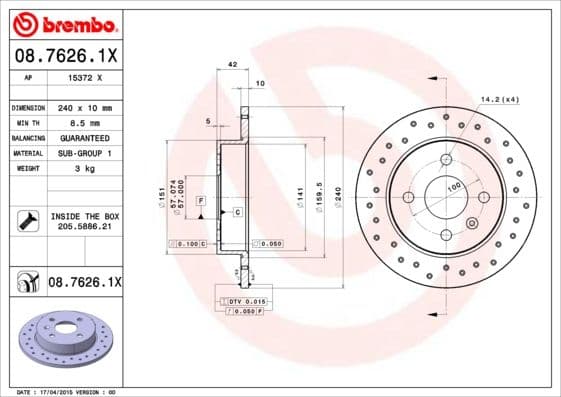 Bremžu diski BREMBO 08.7626.1X 1