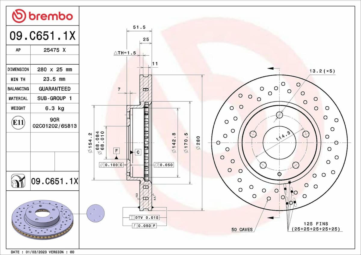 Bremžu diski BREMBO 09.C651.1X 1