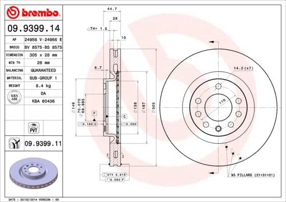 Bremžu diski BREMBO 09.9399.11 1