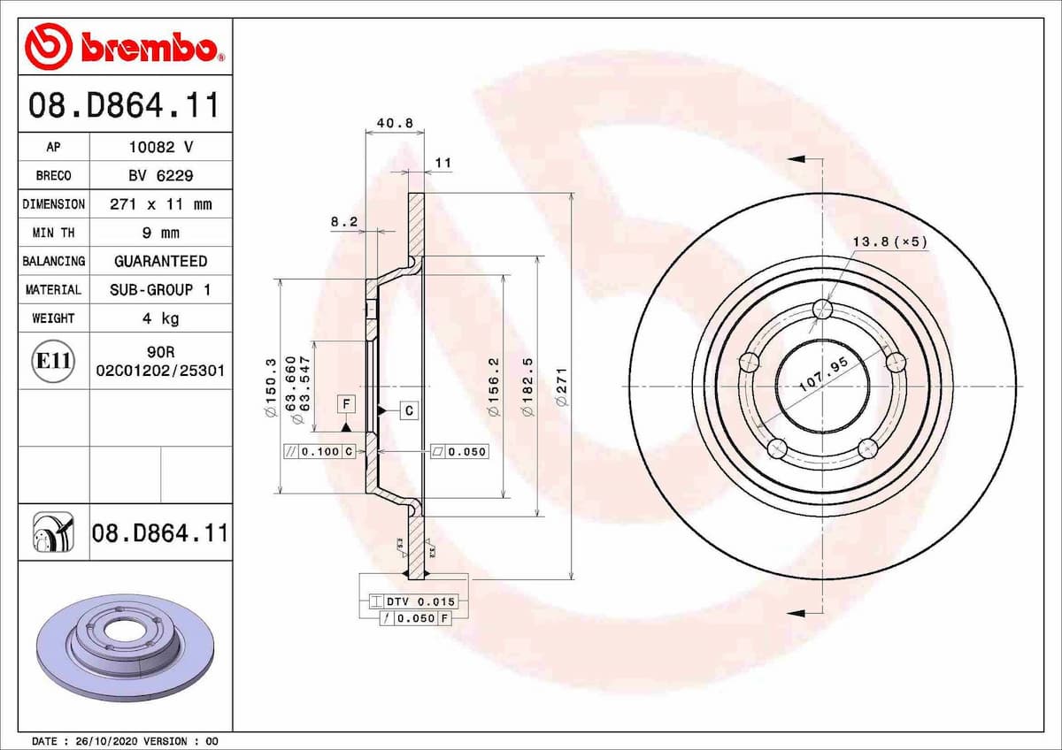 Bremžu diski BREMBO 08.D864.11 1