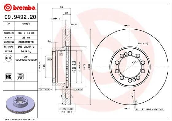 Bremžu diski BREMBO 09.9492.20 1