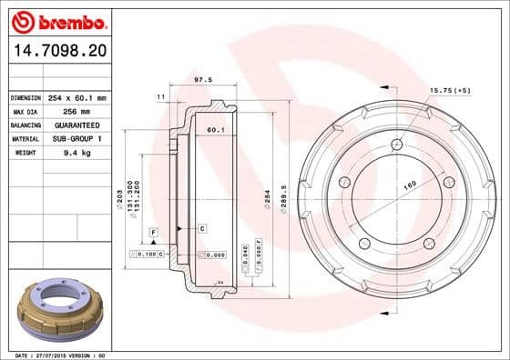 Bremžu trumulis BREMBO 14.7098.20 1