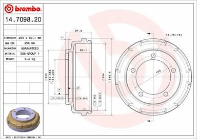 Bremžu trumulis BREMBO 14.7098.20 1