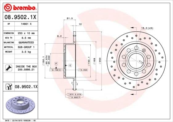 Bremžu diski BREMBO 08.9502.1X 1