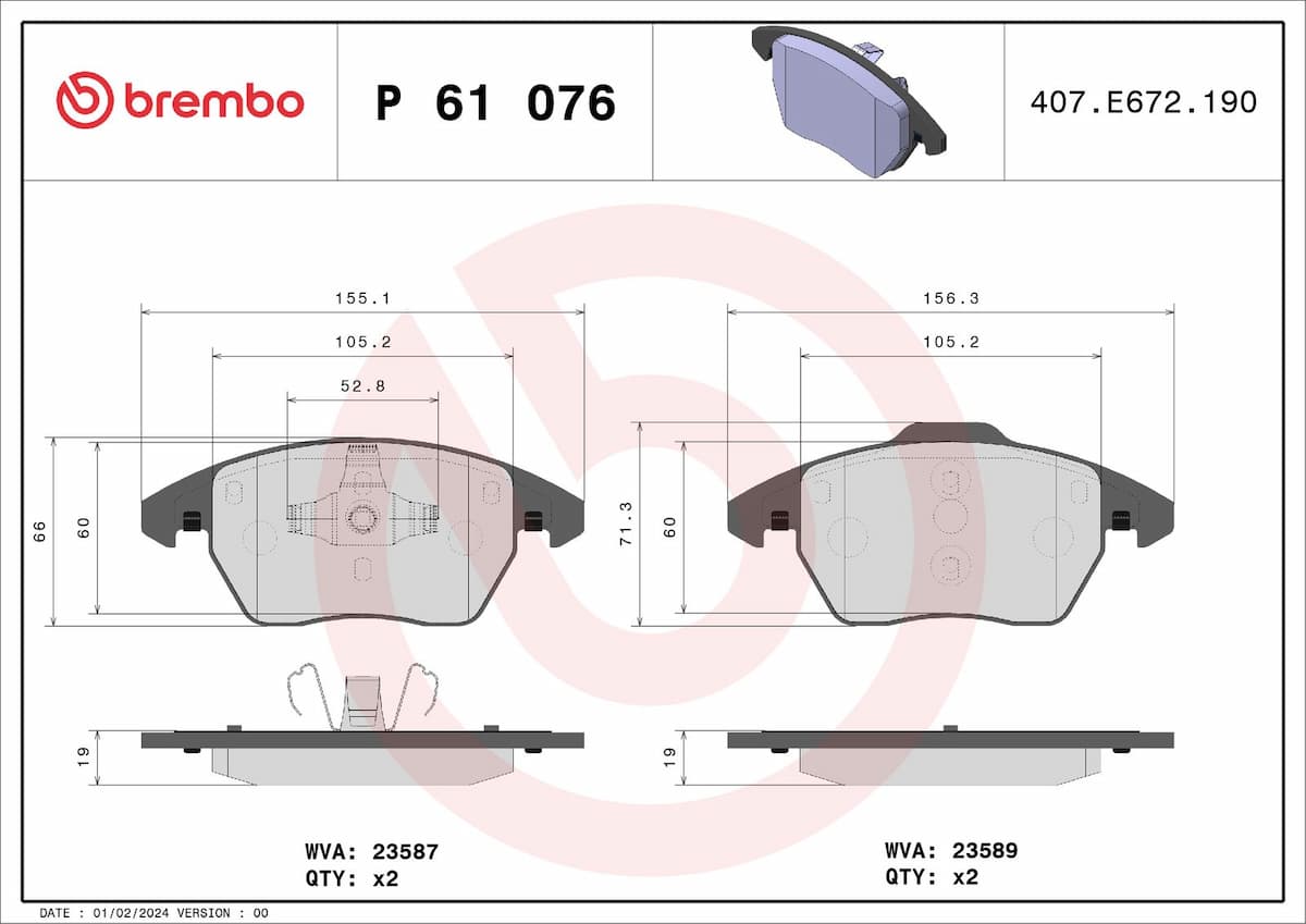 Bremžu uzliku kompl., Disku bremzes BREMBO P 61 076 1