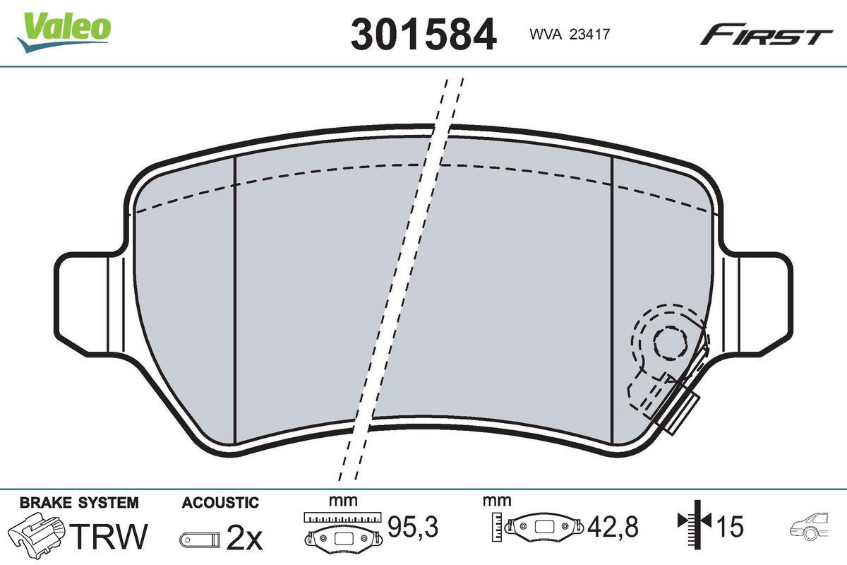 Bremžu uzliku kompl., Disku bremzes VALEO 301584 2