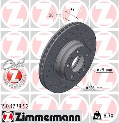 Bremžu diski ZIMMERMANN 150.1279.52 1