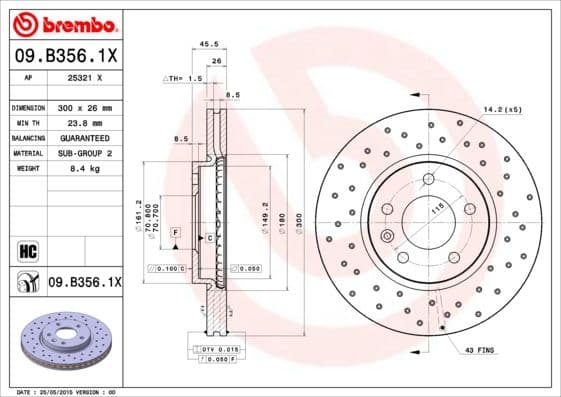 Bremžu diski BREMBO 09.B356.1X 1