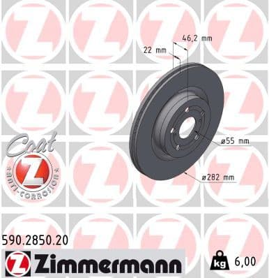 Bremžu diski ZIMMERMANN 590.2850.20 1