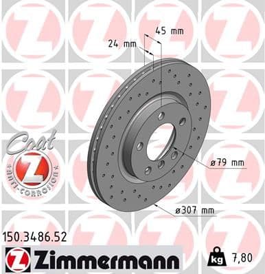 Bremžu diski ZIMMERMANN 150.3486.52 1