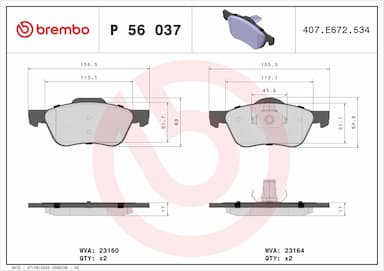 Bremžu uzliku kompl., Disku bremzes BREMBO P 56 037 1