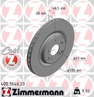 Bremžu diski ZIMMERMANN 400.3646.20 1