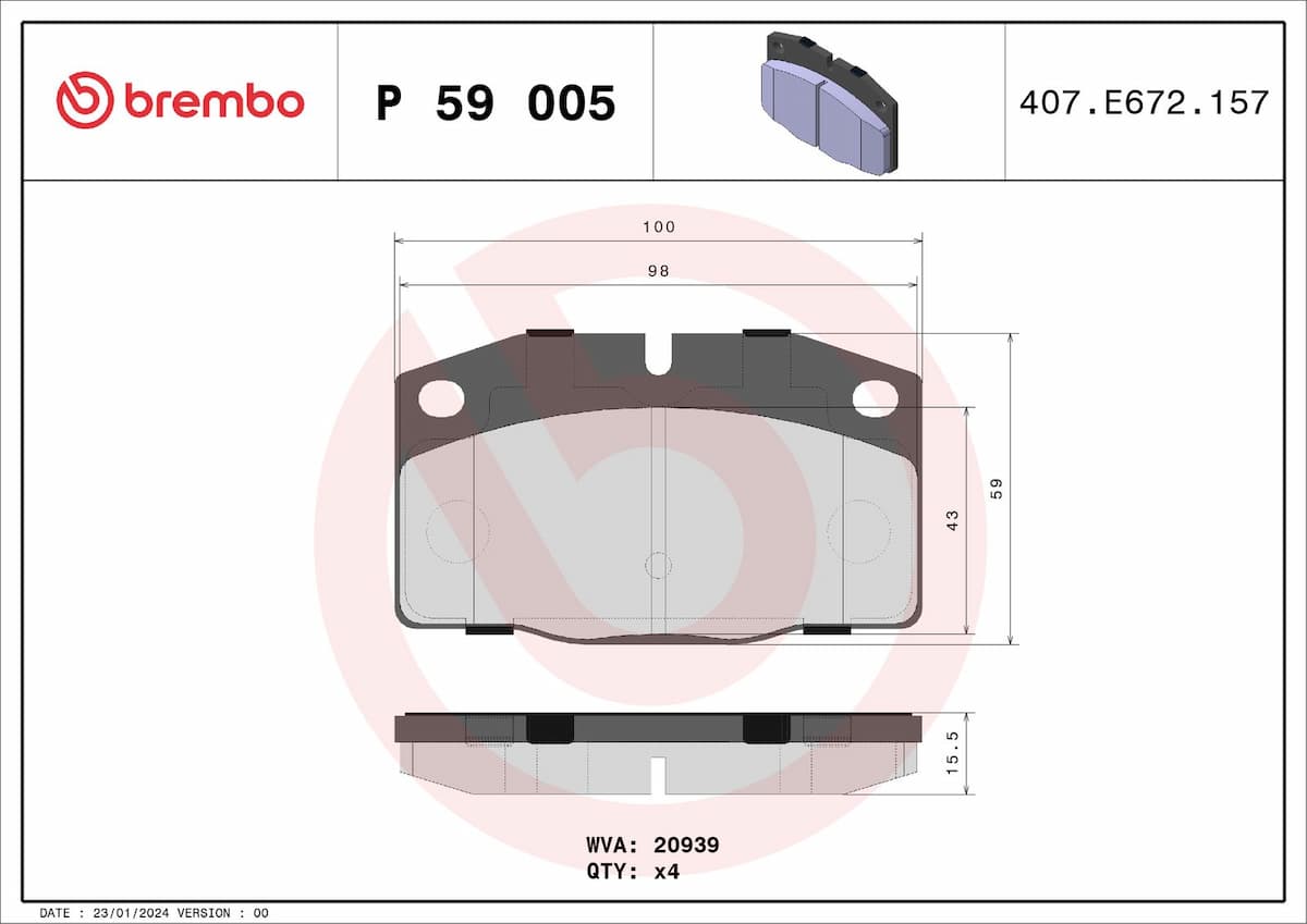 Bremžu uzliku kompl., Disku bremzes BREMBO P 59 005 1