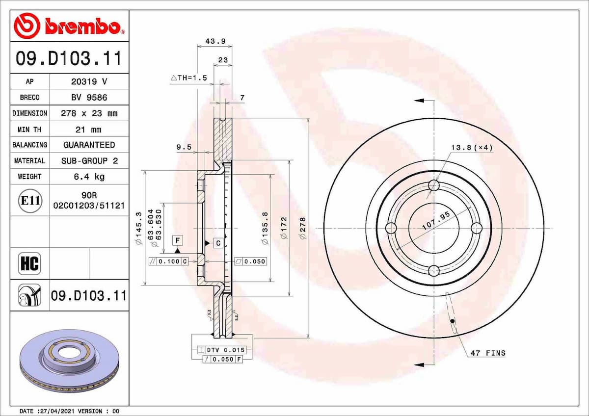 Bremžu diski BREMBO 09.D103.11 1