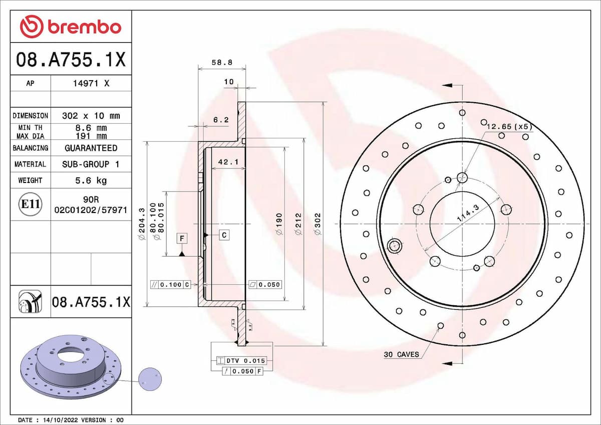 Bremžu diski BREMBO 08.A755.1X 1