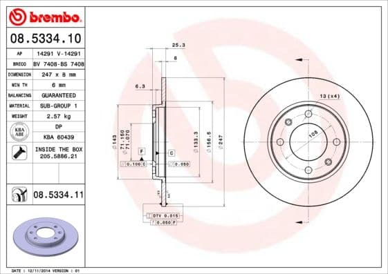 Bremžu diski BREMBO 08.5334.11 1