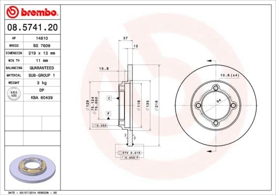 Bremžu diski BREMBO 08.5741.20 1