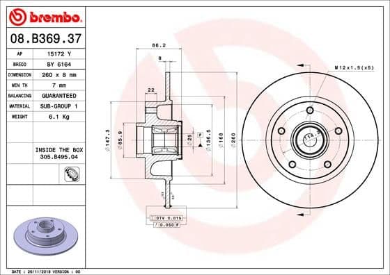 Bremžu diski BREMBO 08.B369.37 1