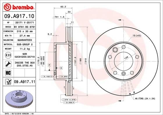 Bremžu diski BREMBO 09.A917.11 1