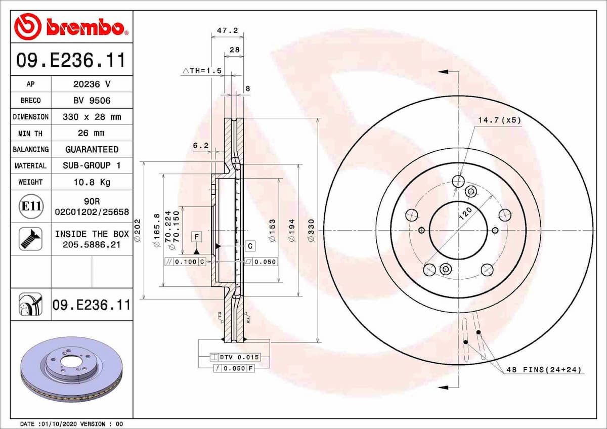 Bremžu diski BREMBO 09.E236.11 1