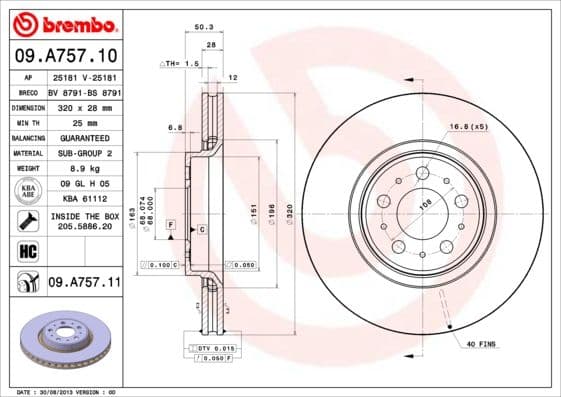 Bremžu diski BREMBO 09.A757.11 1