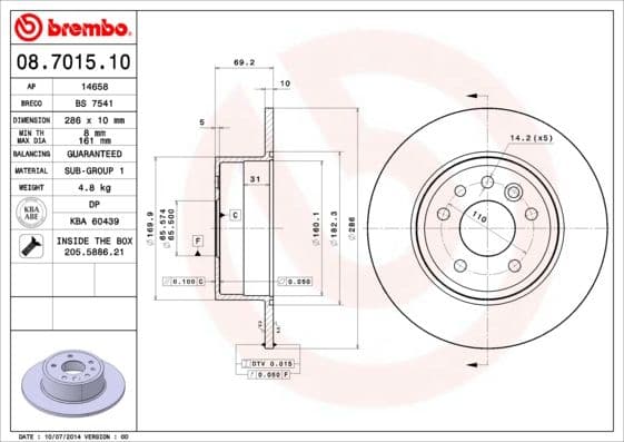 Bremžu diski BREMBO 08.7015.10 1