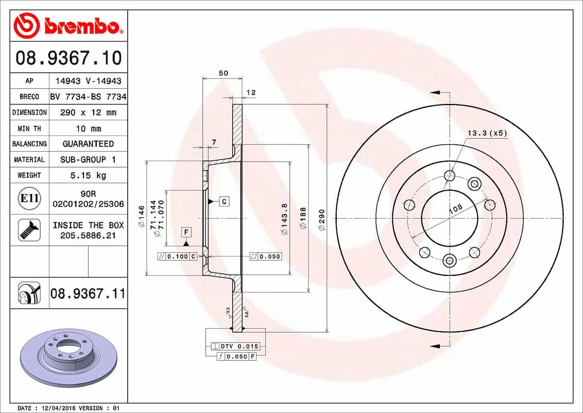 Bremžu diski BREMBO 08.9367.11 1