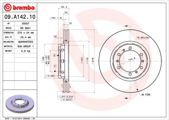 Bremžu diski BREMBO 09.A142.10 1