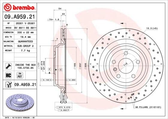 Bremžu diski BREMBO 09.A959.21 1