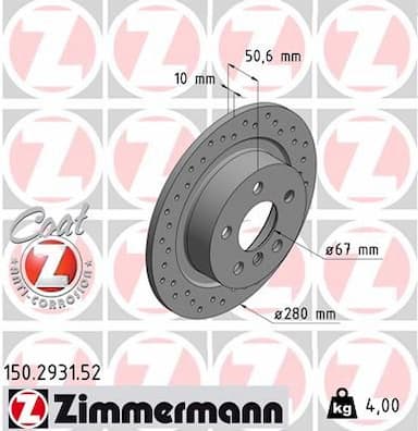 Bremžu diski ZIMMERMANN 150.2931.52 1