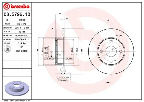 Bremžu diski BREMBO 08.5796.10 1